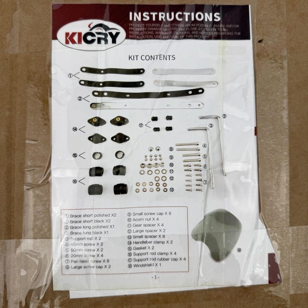 KI CRY Motorcycle Windshield Kit Green Tint Handlebar Mount Hardware Universal - Picture 2 of 4